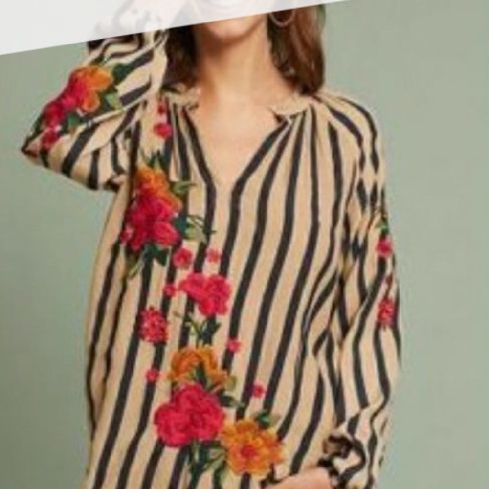 Anthropologie Akemi and Kin striped embroidered blouse